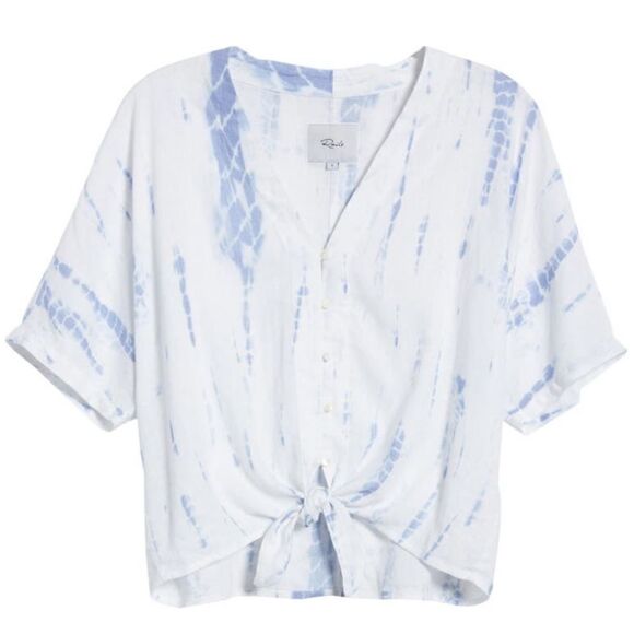 RAILS Thea Tie Waist Linen Blouse Top, Tie-dyed, Blue/White, Large, (12), NWT‎ - Picture 8 of 16